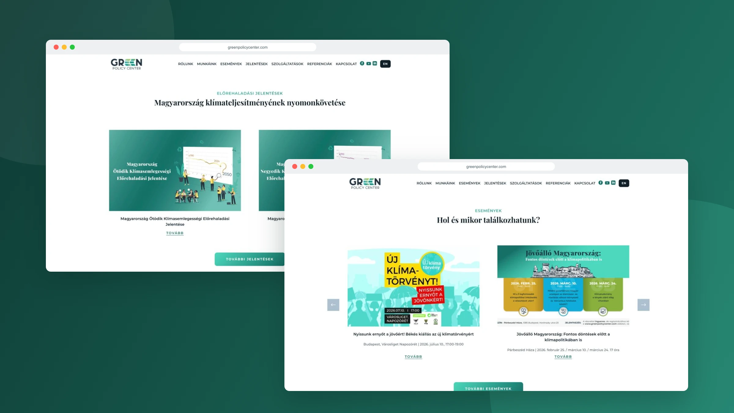 Green Policy Center weboldal: előrehaladási jelentések és események
