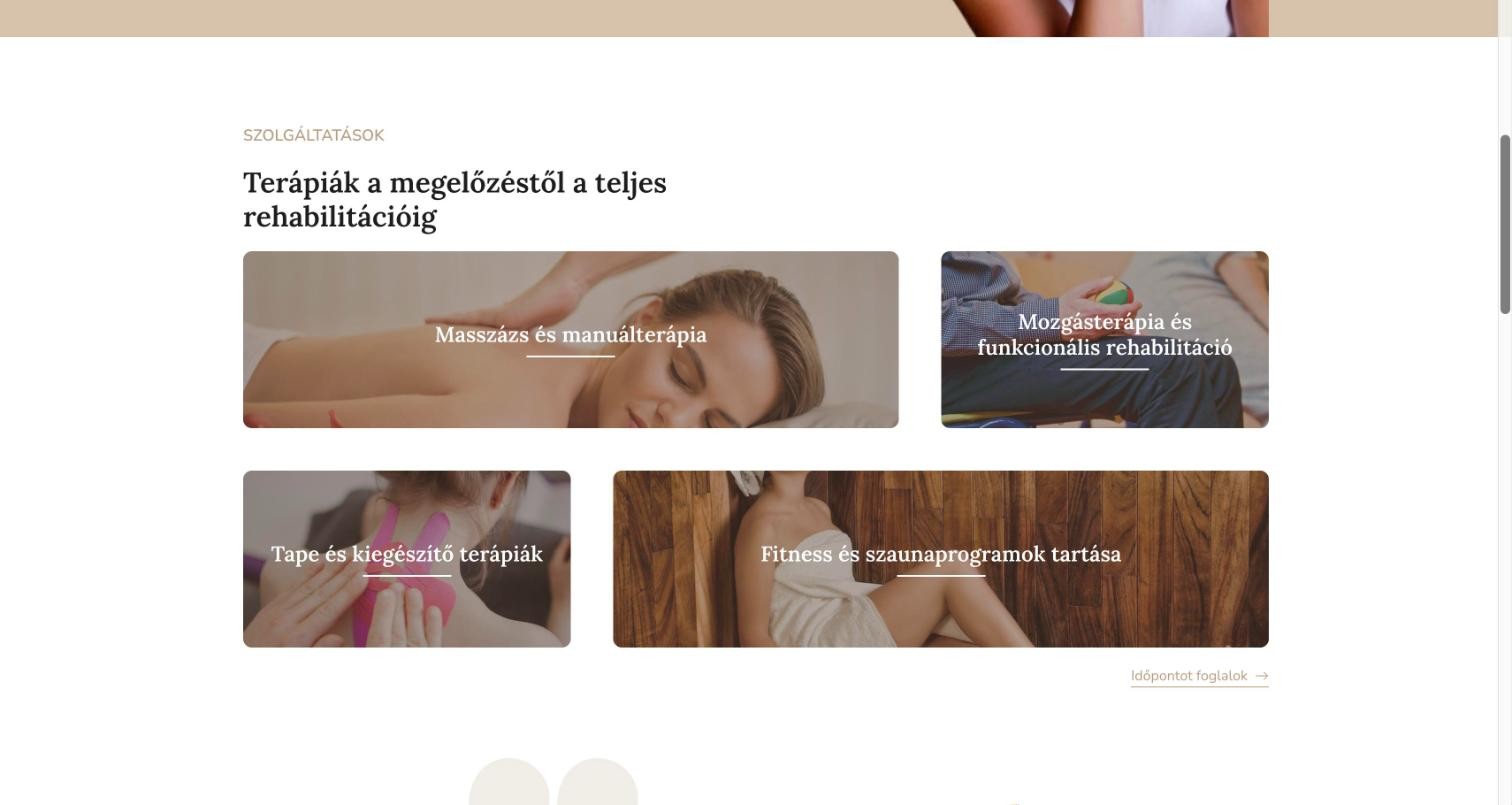 Szolgáltatások szekció a KH Barbi főoldalán